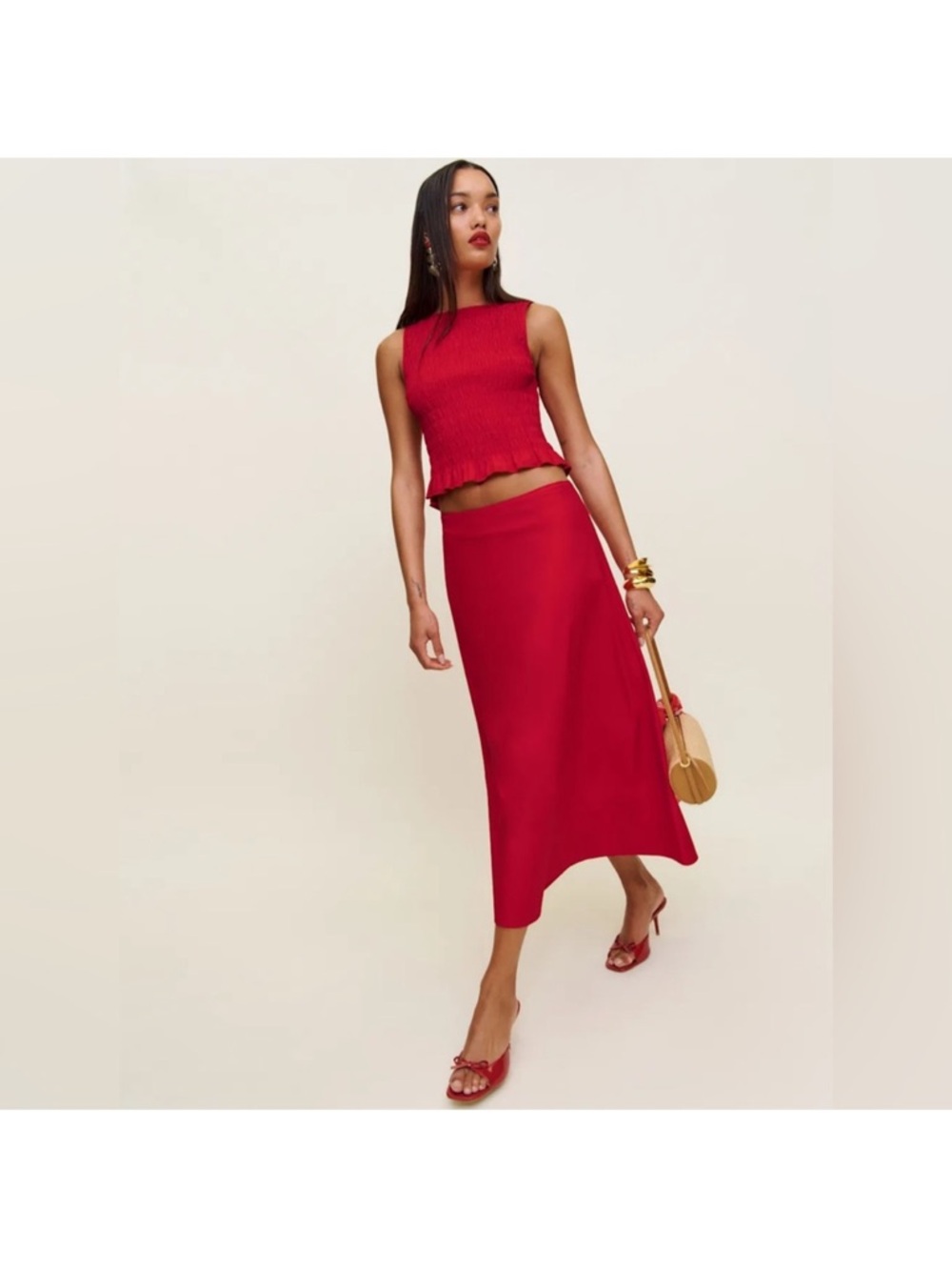 Reformation Laguna Two piece top and skirt set in lipstick red Brand new!
